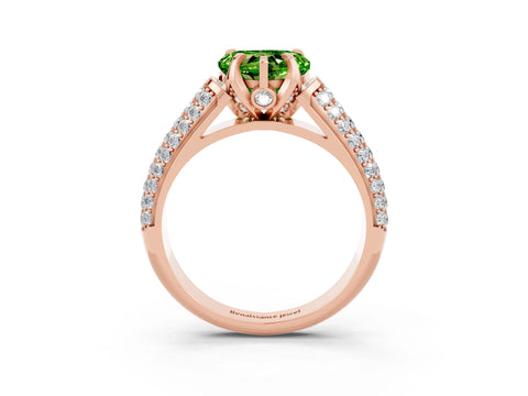 Rose gold Heart Cut Peridot Solitaire Ring with Three-Row Pavé Band and Four-Prong Setting_15