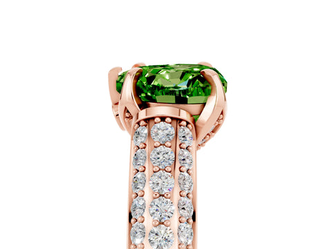 Rose gold Heart Cut Peridot Solitaire Ring with Three-Row Pavé Band and Four-Prong Setting_17