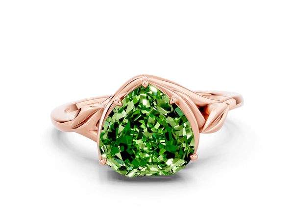 Rose gold Heart Cut Peridot Solitaire Ring with Twist Band and Four-Prong Setting