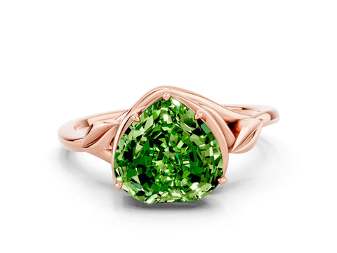 Rose gold Heart Cut Peridot Solitaire Ring with Twist Band and Four-Prong Setting_24