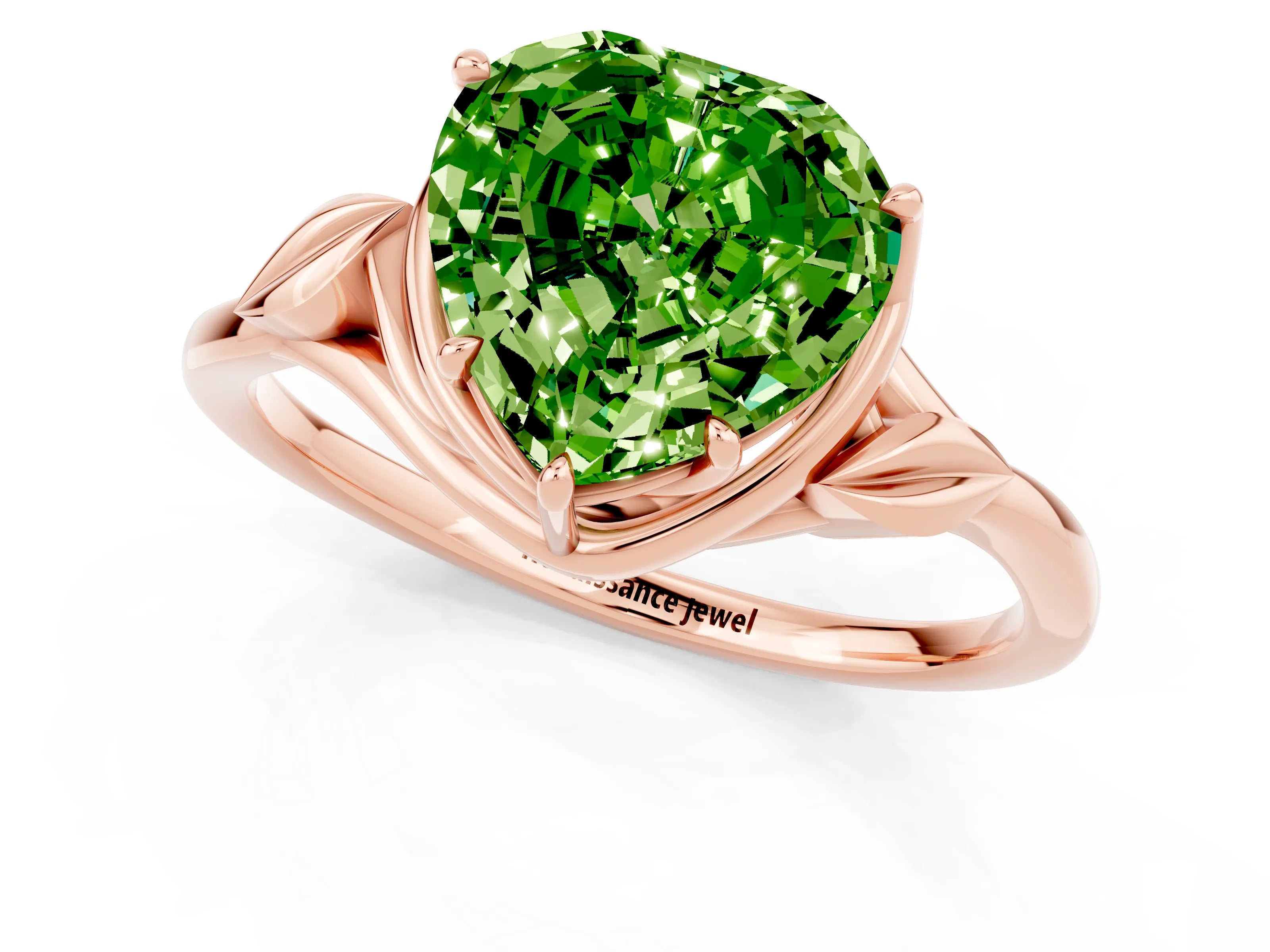 Rose gold Heart Cut Peridot Solitaire Ring with Twist Band and Four-Prong Setting_25