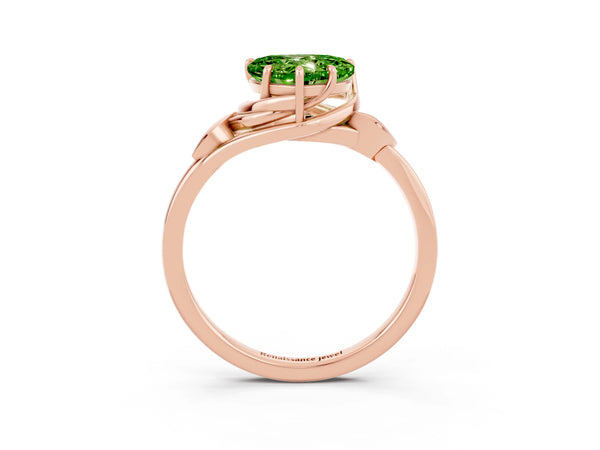 Rose gold Heart Cut Peridot Solitaire Ring with Twist Band and Four-Prong Setting