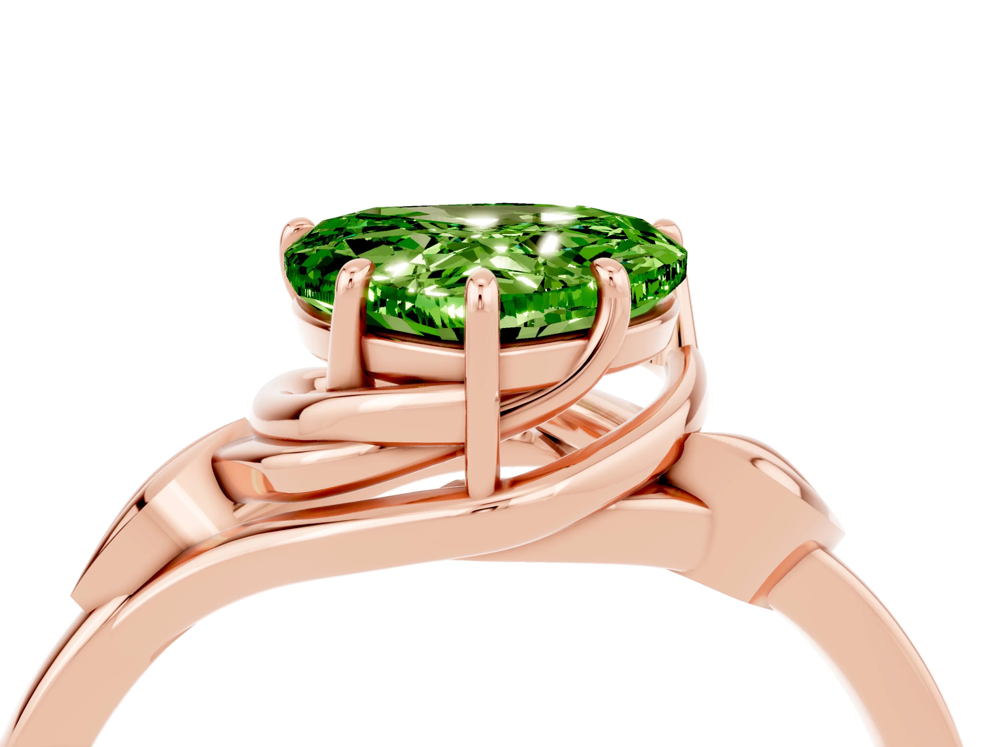 Rose gold Heart Cut Peridot Solitaire Ring with Twist Band and Four-Prong Setting_28