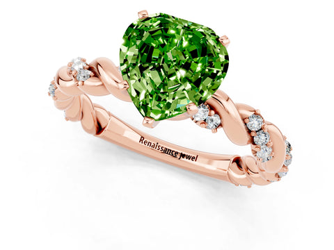 Rose gold Heart Cut Peridot Solitaire Ring with Twisted Band and Pavé Accents_1