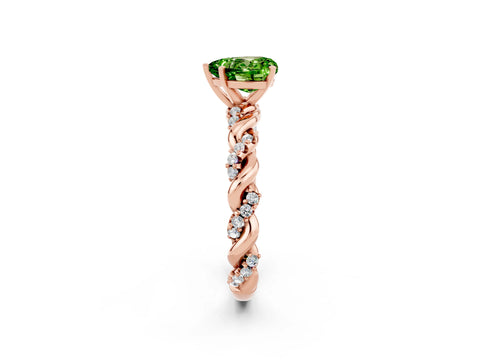 Rose gold Heart Cut Peridot Solitaire Ring with Twisted Band and Pavé Accents_2