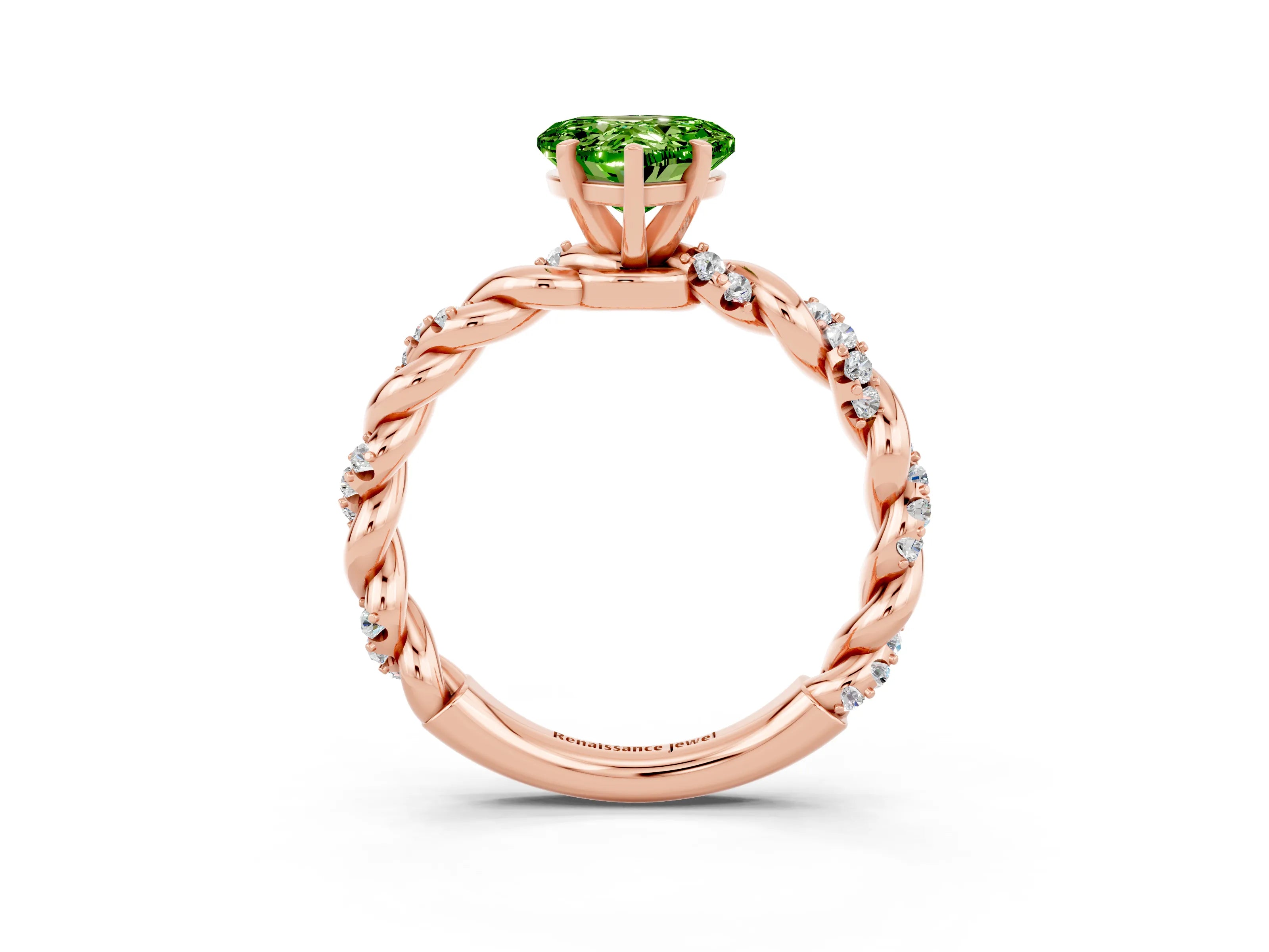 Rose gold Heart Cut Peridot Solitaire Ring with Twisted Band and Pavé Accents_3