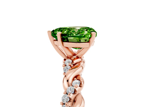 Rose gold Heart Cut Peridot Solitaire Ring with Twisted Band and Pavé Accents_5
