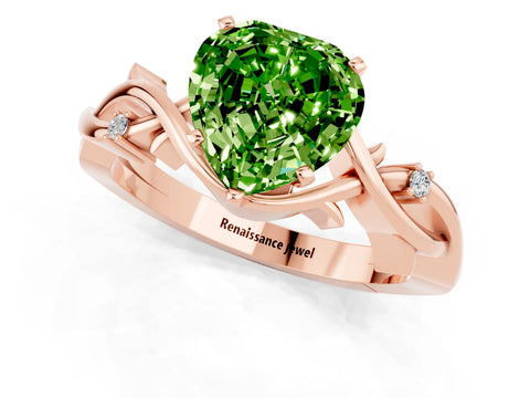 Rose gold Heart Cut Peridot Solitaire Ring with Twisted Band and Prong Setting_1