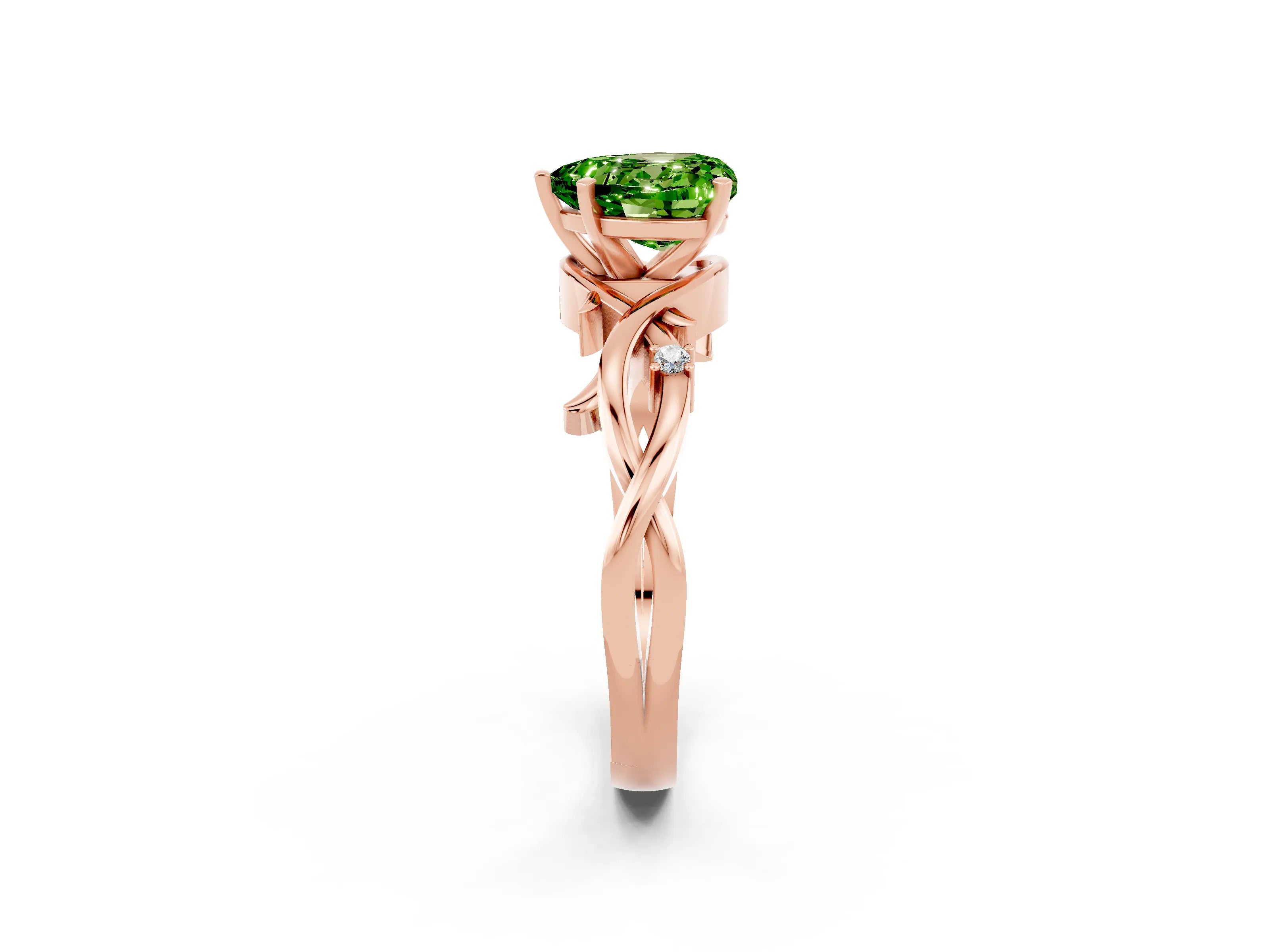 Rose gold Heart Cut Peridot Solitaire Ring with Twisted Band and Prong Setting_2