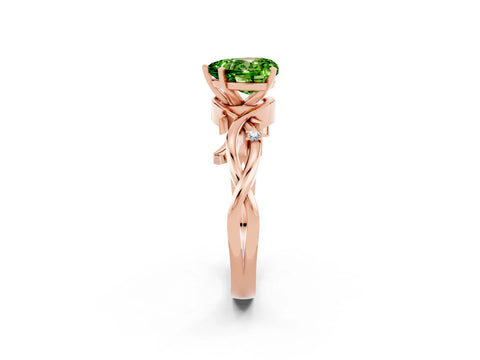 Rose gold Heart Cut Peridot Solitaire Ring with Twisted Band and Prong Setting_2