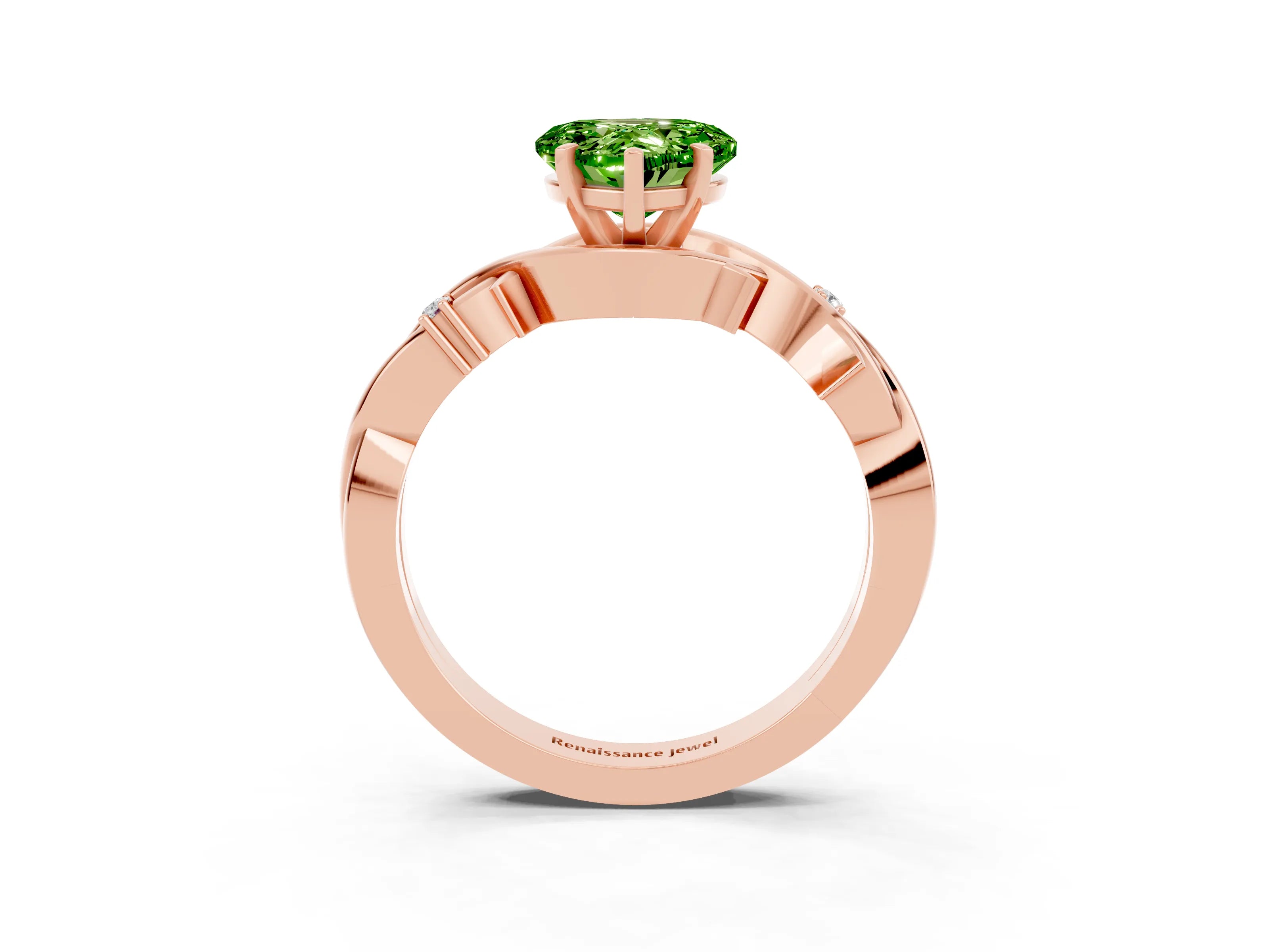 Rose gold Heart Cut Peridot Solitaire Ring with Twisted Band and Prong Setting_3