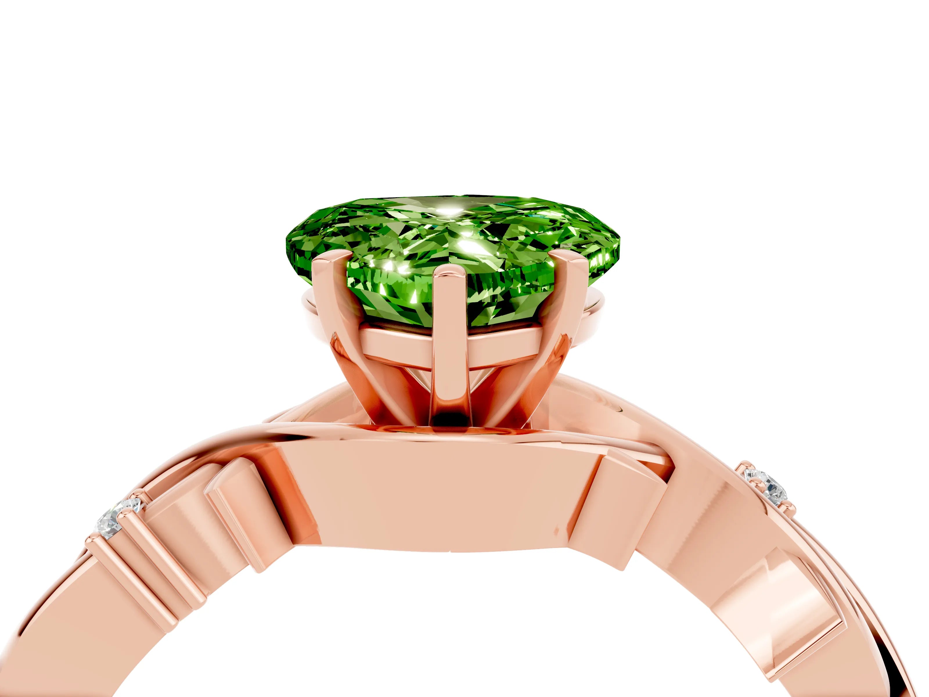 Rose gold Heart Cut Peridot Solitaire Ring with Twisted Band and Prong Setting_4