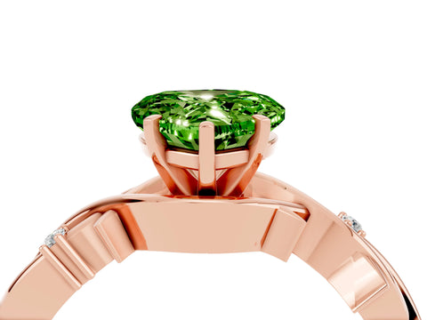 Rose gold Heart Cut Peridot Solitaire Ring with Twisted Band and Prong Setting_4