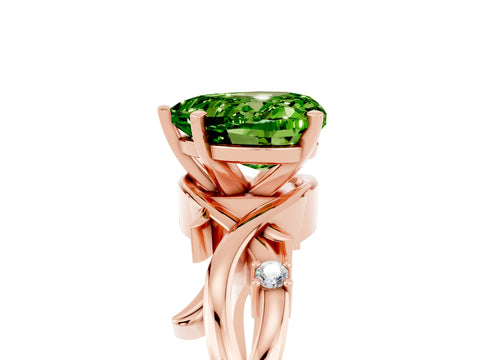Rose gold Heart Cut Peridot Solitaire Ring with Twisted Band and Prong Setting_5