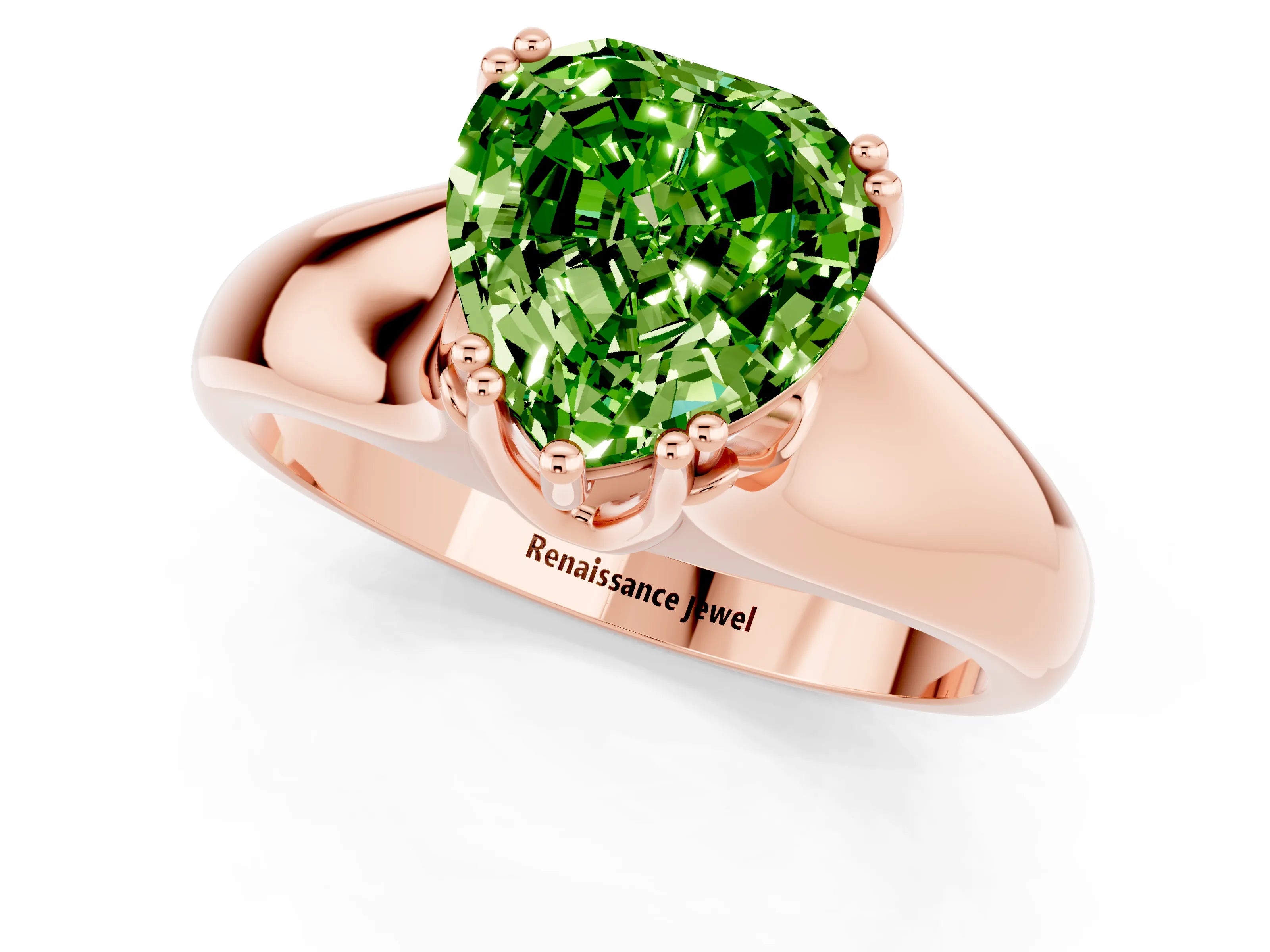 Rose gold Heart Cut Peridot Solitaire Ring with Wide Band and Prong Setting_1