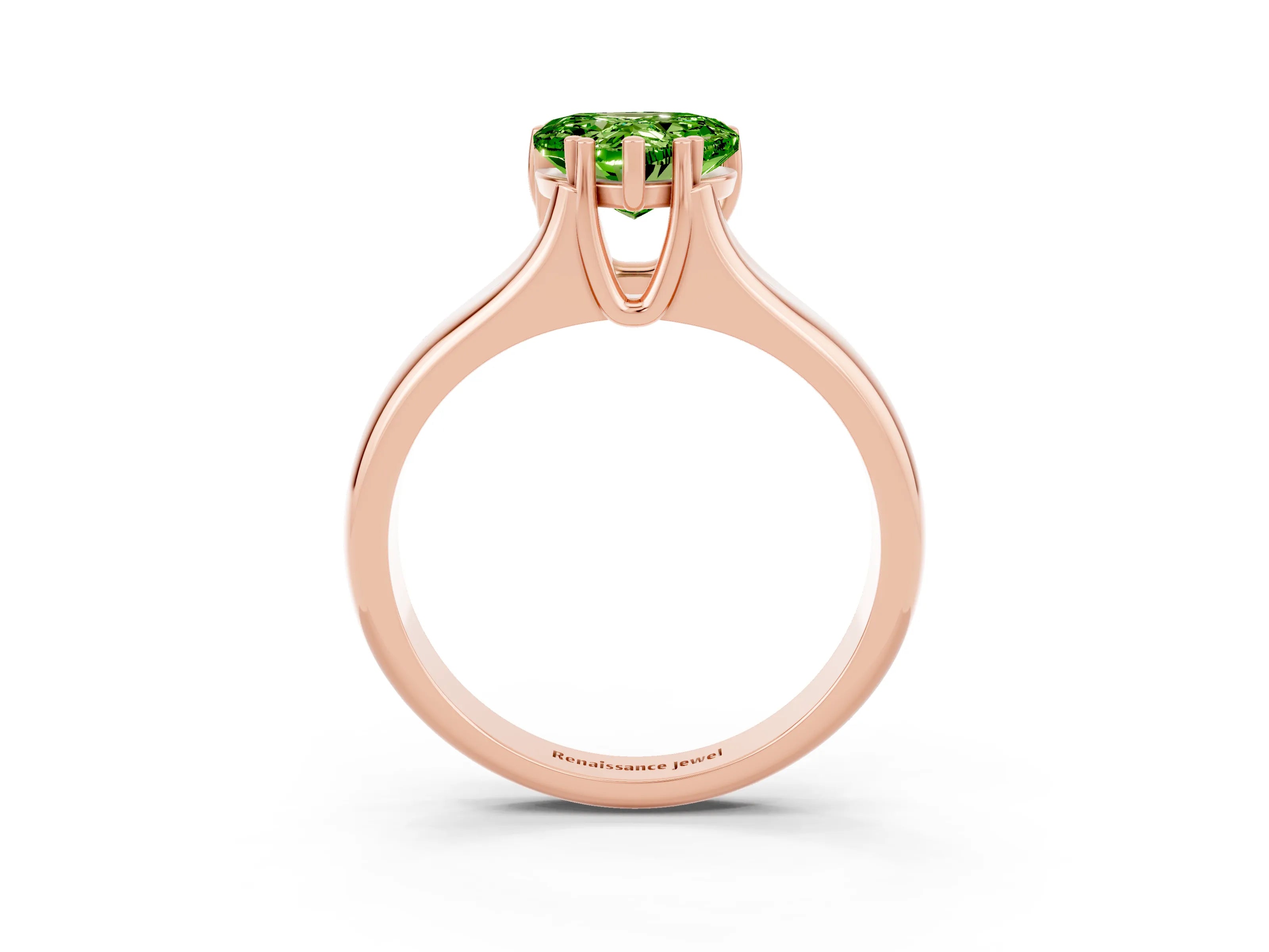 Rose gold Heart Cut Peridot Solitaire Ring with Wide Band and Prong Setting_3