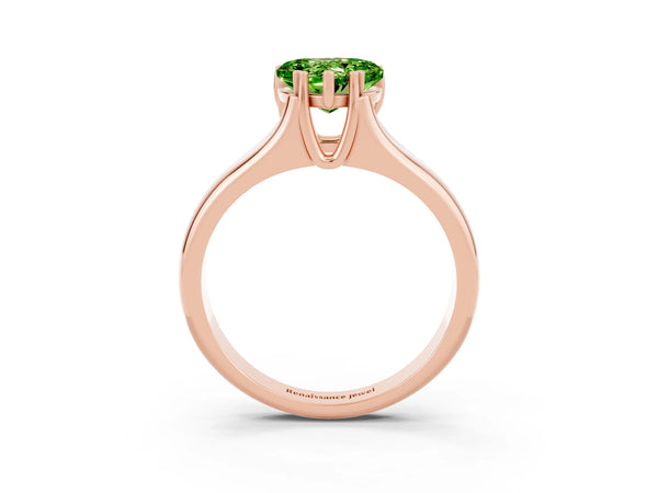 Rose gold Heart Cut Peridot Solitaire Ring with Wide Band and Prong Setting