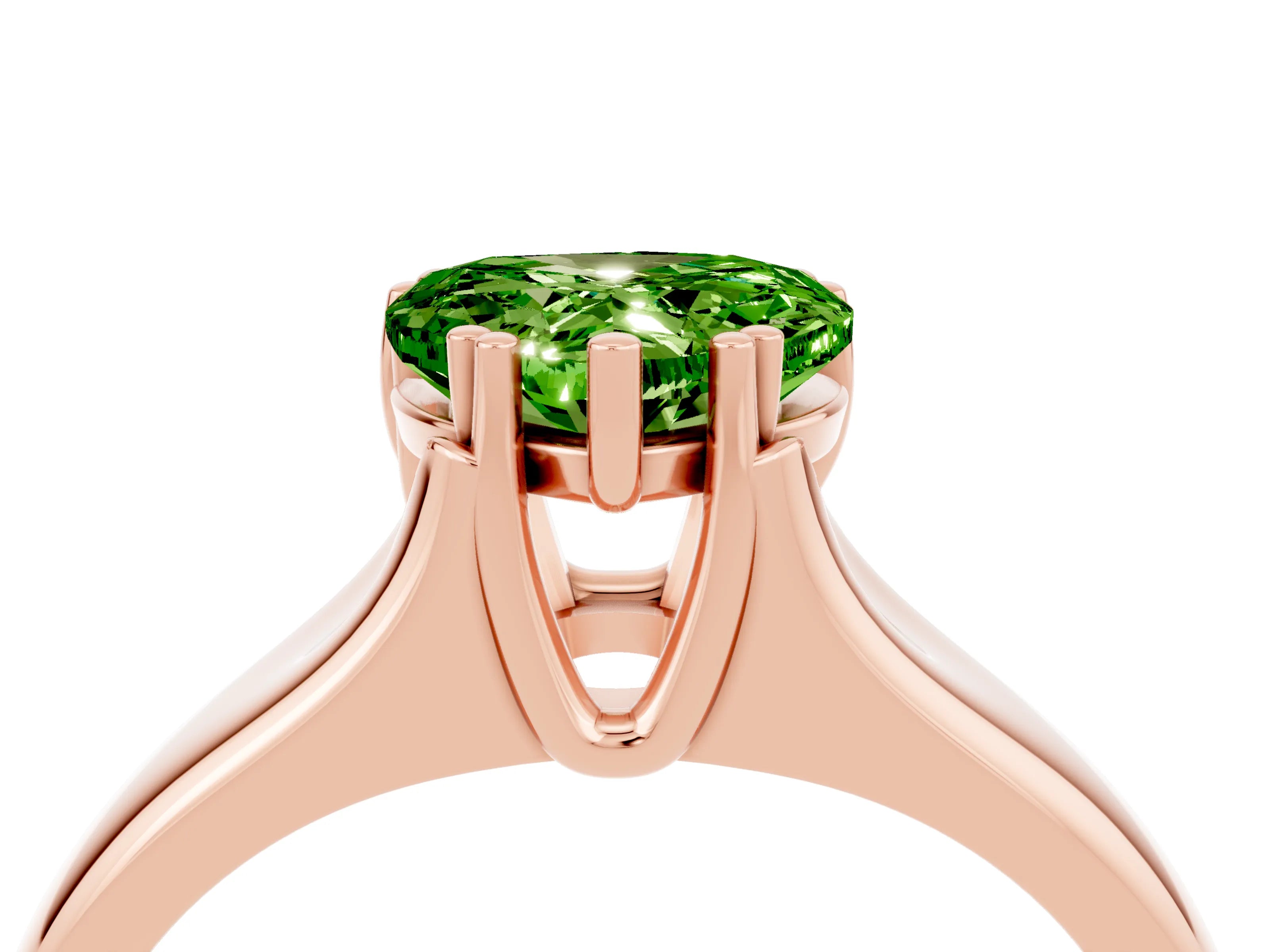 Rose gold Heart Cut Peridot Solitaire Ring with Wide Band and Prong Setting_4
