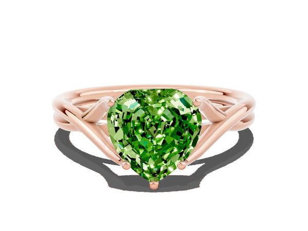 Rose gold Heart Cut Peridot Solitaire Twist Band Prong Setting Ring