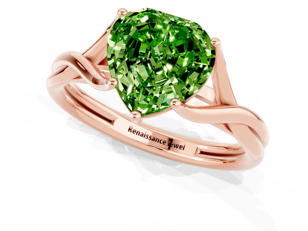 Rose gold Heart Cut Peridot Solitaire Twist Band Prong Setting Ring