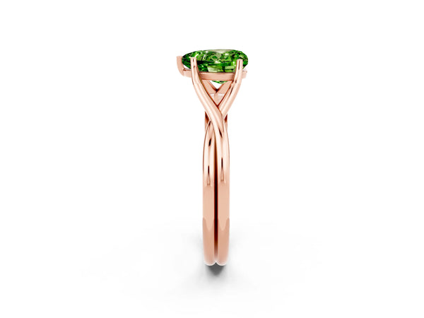 Rose gold Heart Cut Peridot Solitaire Twist Band Prong Setting Ring