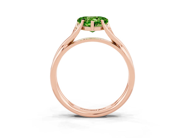 Rose gold Heart Cut Peridot Solitaire Twist Band Prong Setting Ring