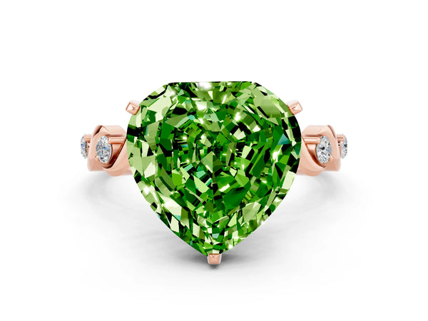 Rose gold Heart Cut Peridot Solitaire Twisted Band with Round  Accents and Prong Setting