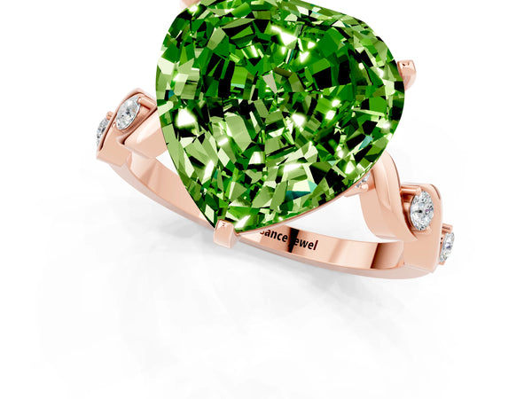 Rose gold Heart Cut Peridot Solitaire Twisted Band with Round  Accents and Prong Setting