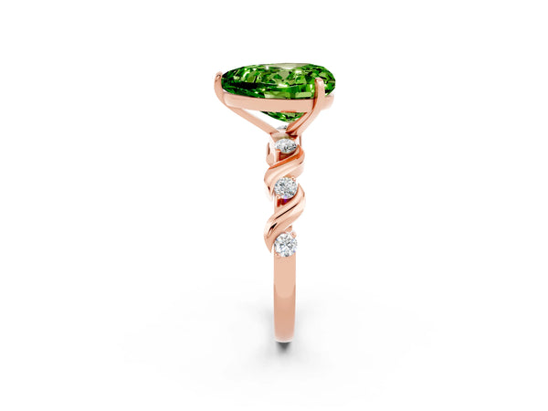 Rose gold Heart Cut Peridot Solitaire Twisted Band with Round  Accents and Prong Setting