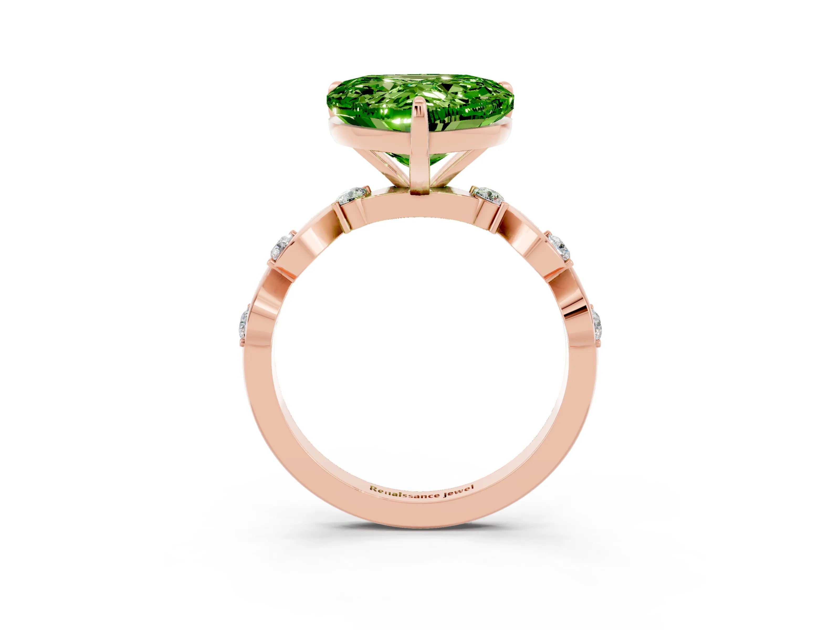 Rose gold Heart Cut Peridot Solitaire Twisted Band with Round  Accents and Prong Setting_15
