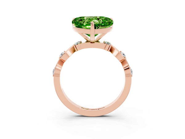 Rose gold Heart Cut Peridot Solitaire Twisted Band with Round  Accents and Prong Setting