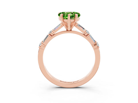 Rose gold Heart Cut Peridot Solitaire with Side Baguettes and Channel Set Band_3
