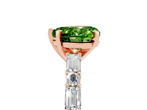 Rose gold Heart Cut Peridot Solitaire with Side Baguettes and Channel Set Band_5