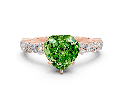 Rose gold Heart Cut Peridot Solitaire with Side Stones, Pave Band, Four-Prong Setting_36