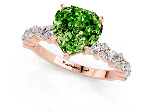 Rose gold Heart Cut Peridot Solitaire with Side Stones, Pave Band, Four-Prong Setting_37