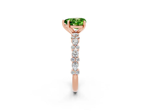 Rose gold Heart Cut Peridot Solitaire with Side Stones, Pave Band, Four-Prong Setting_38