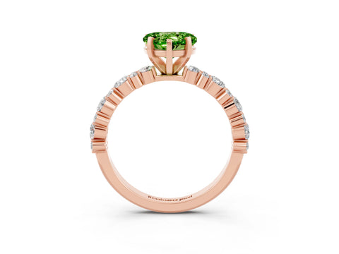 Rose gold Heart Cut Peridot Solitaire with Side Stones, Pave Band, Four-Prong Setting_39