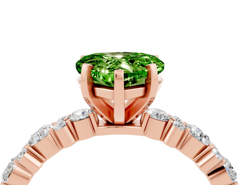 Rose gold Heart Cut Peridot Solitaire with Side Stones, Pave Band, Four-Prong Setting_40