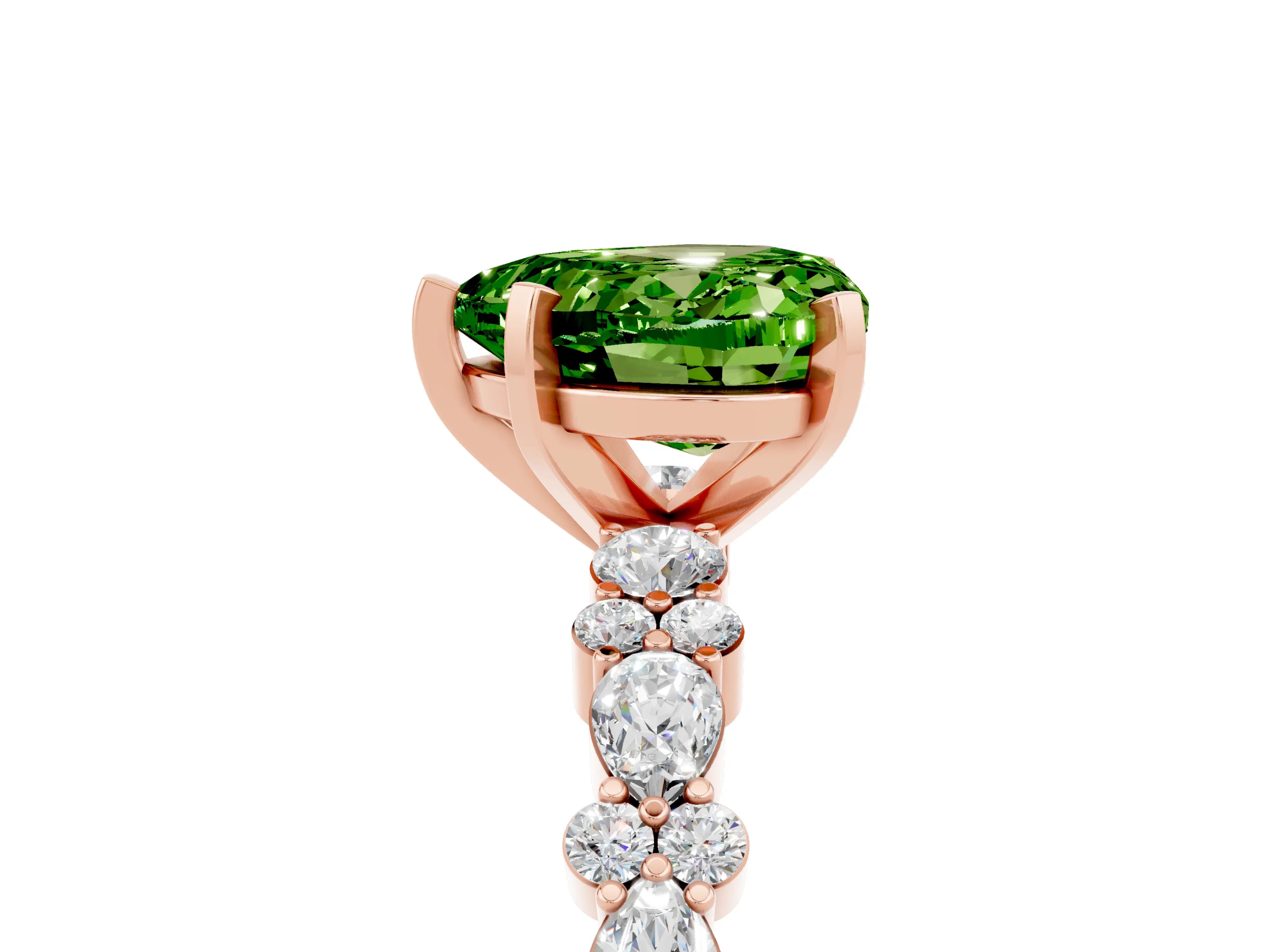 Rose gold Heart Cut Peridot Solitaire with Side Stones, Pave Band, Four-Prong Setting_41
