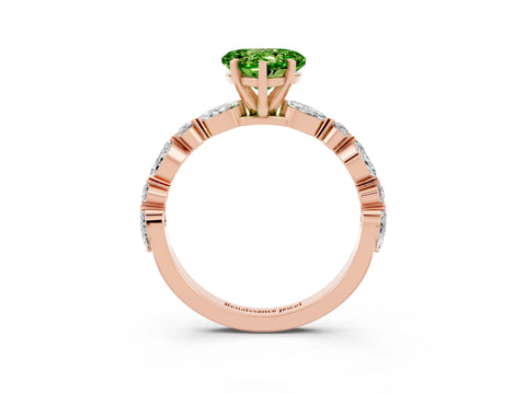 Rose gold Heart Cut Peridot Solitaire with Side Stones on a Pavé Band and Four-Prong Setting_3