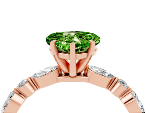 Rose gold Heart Cut Peridot Solitaire with Side Stones on a Pavé Band and Four-Prong Setting_4