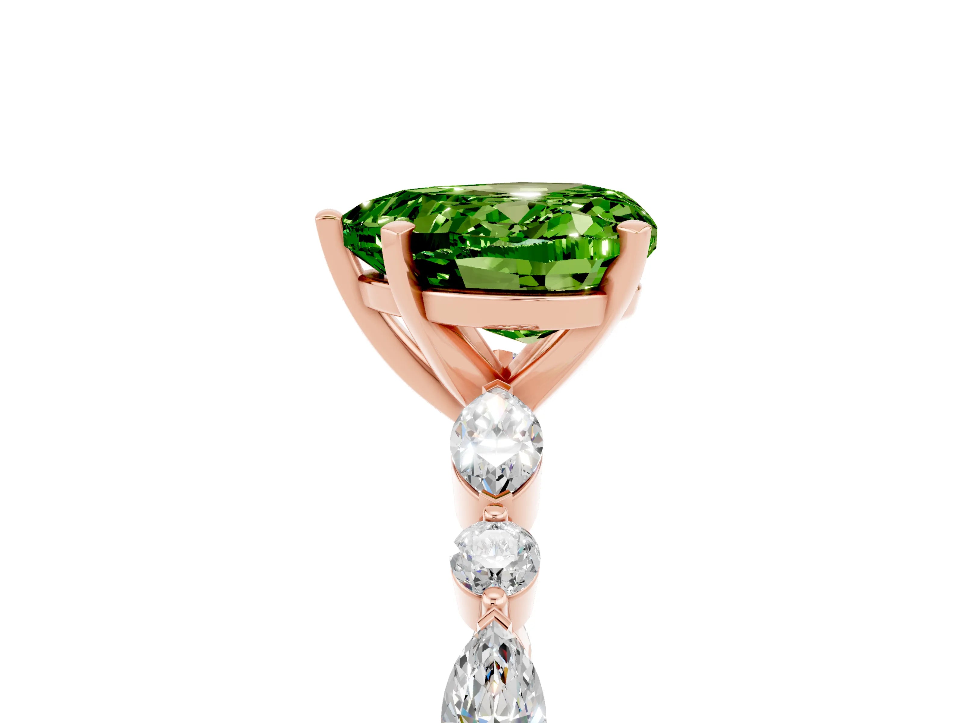 Rose gold Heart Cut Peridot Solitaire with Side Stones on a Pavé Band and Four-Prong Setting_5