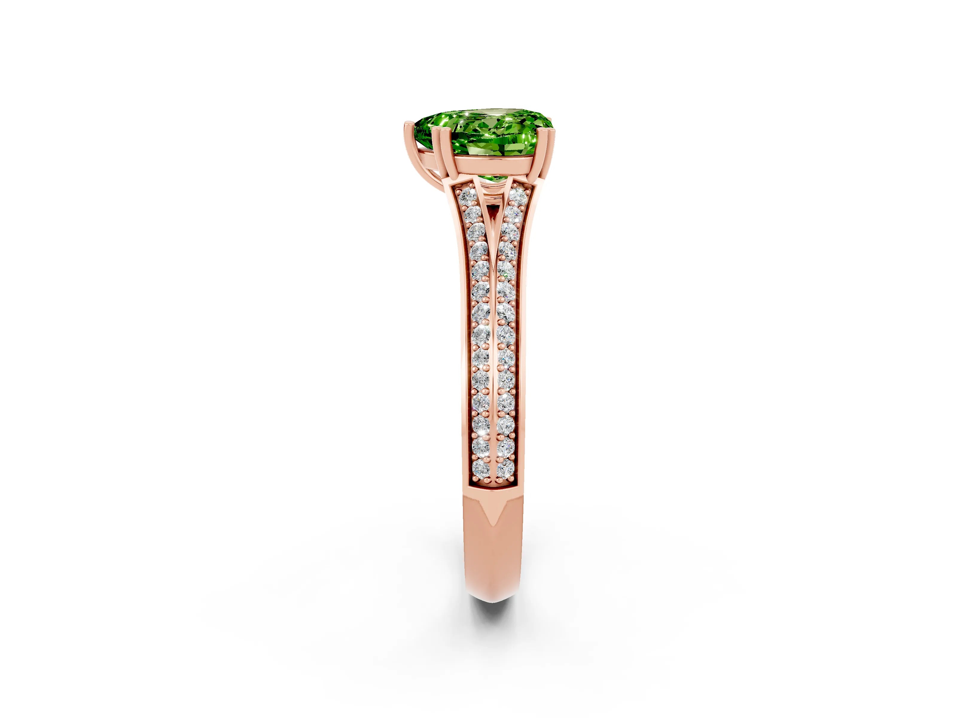 Rose gold Heart Cut Peridot Split Shank Engagement Ring with Pavé Band_2