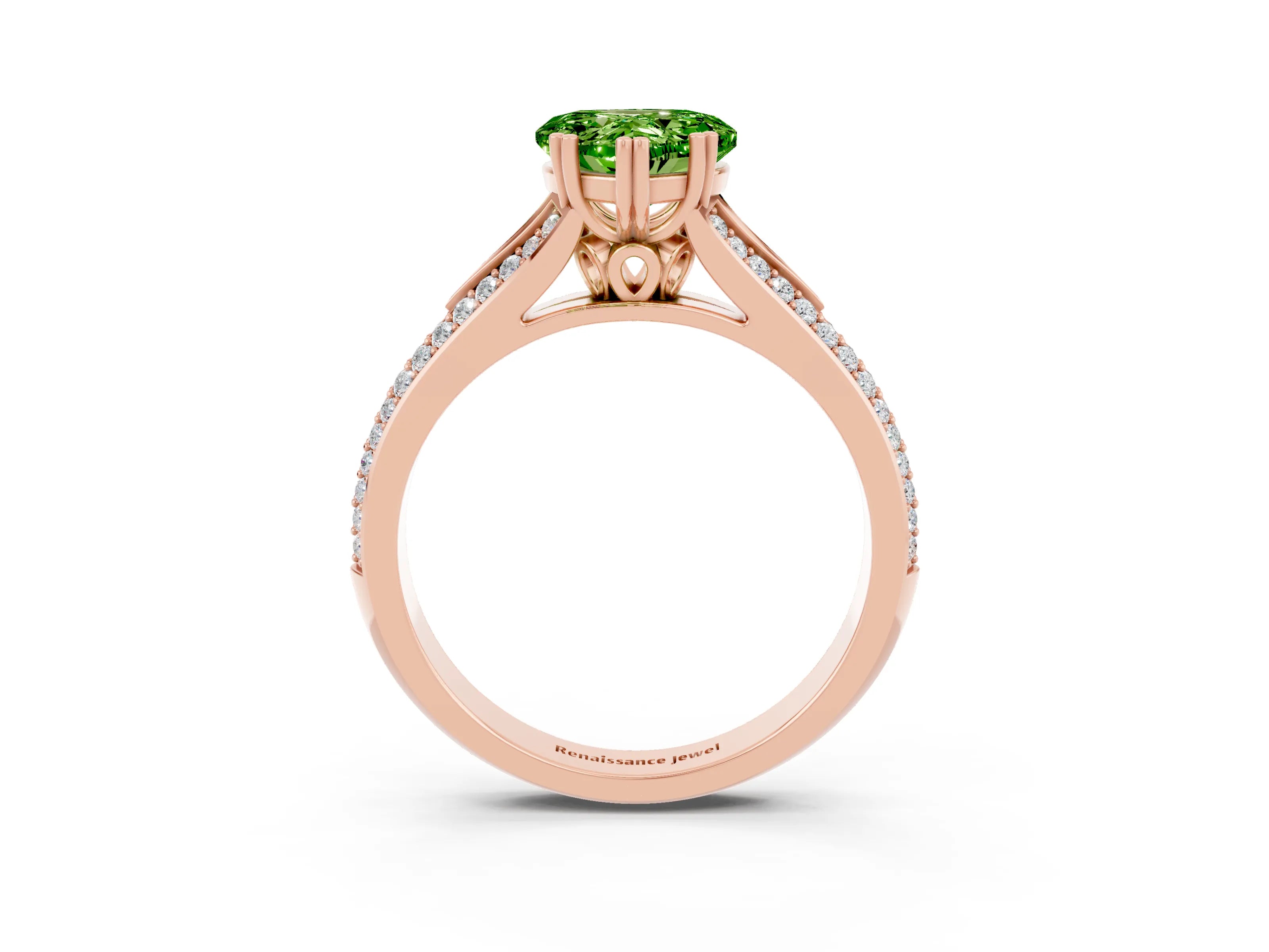 Rose gold Heart Cut Peridot Split Shank Engagement Ring with Pavé Band_3