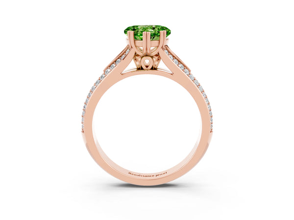 Rose gold Heart Cut Peridot Split Shank Engagement Ring with Pavé Band