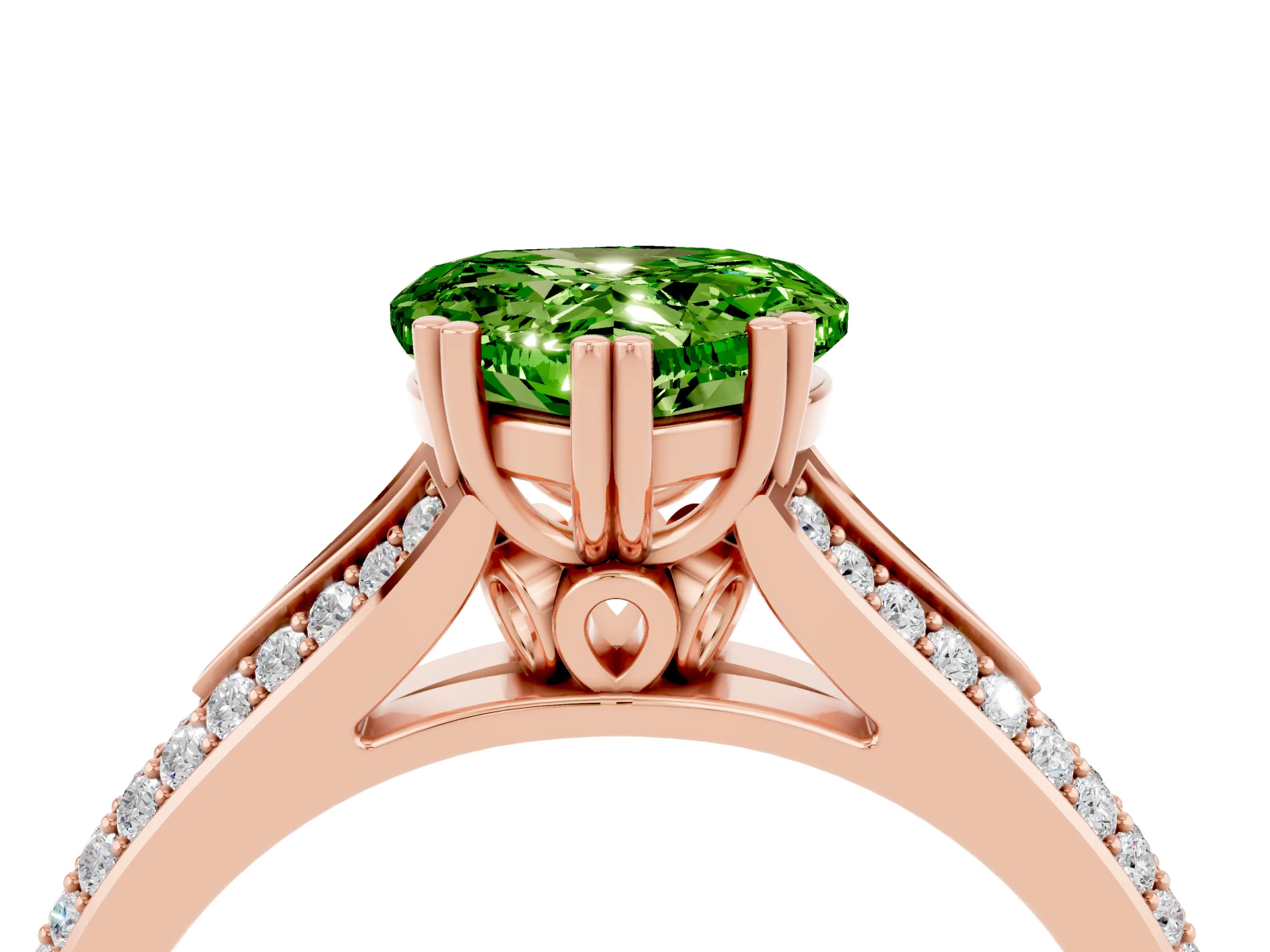 Rose gold Heart Cut Peridot Split Shank Engagement Ring with Pavé Band_4