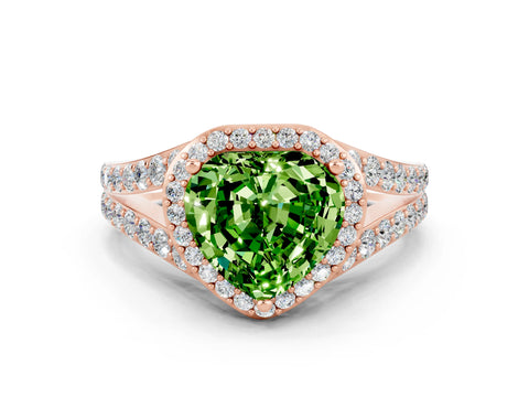 Rose gold Heart Cut Peridot Split Shank Halo Ring with Four-Prong Setting_12