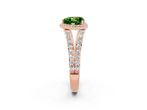 Rose gold Heart Cut Peridot Split Shank Halo Ring with Four-Prong Setting_14