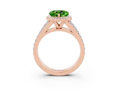 Rose gold Heart Cut Peridot Split Shank Halo Ring with Four-Prong Setting_15