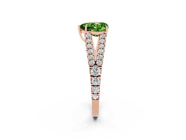 Rose gold Heart Cut Peridot Split Shank Pavé Engagement Ring with Four-Prong Setting